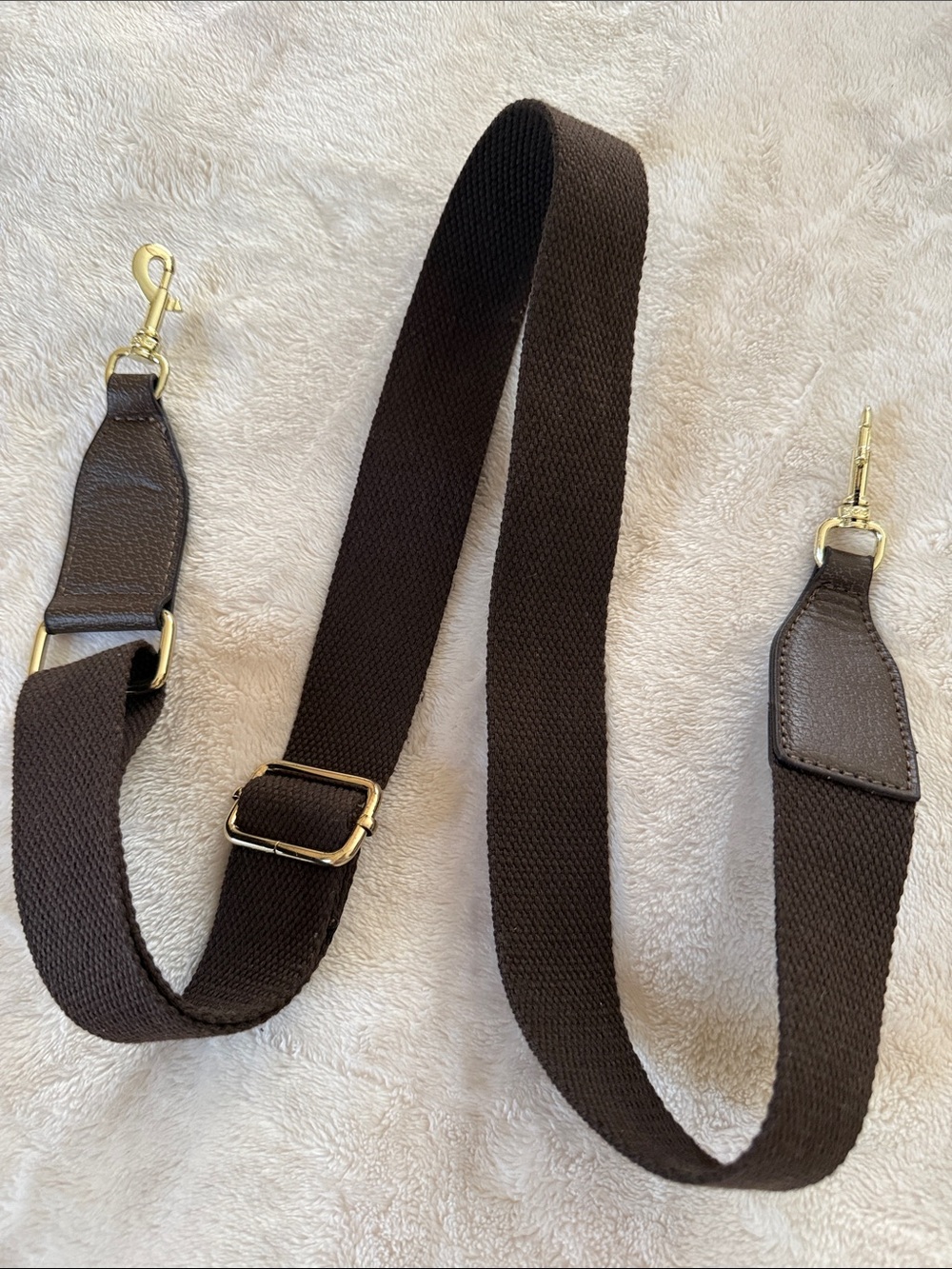 Brown Adjustable Canvas Shoulder Strap replacement with Gold Hardware -
